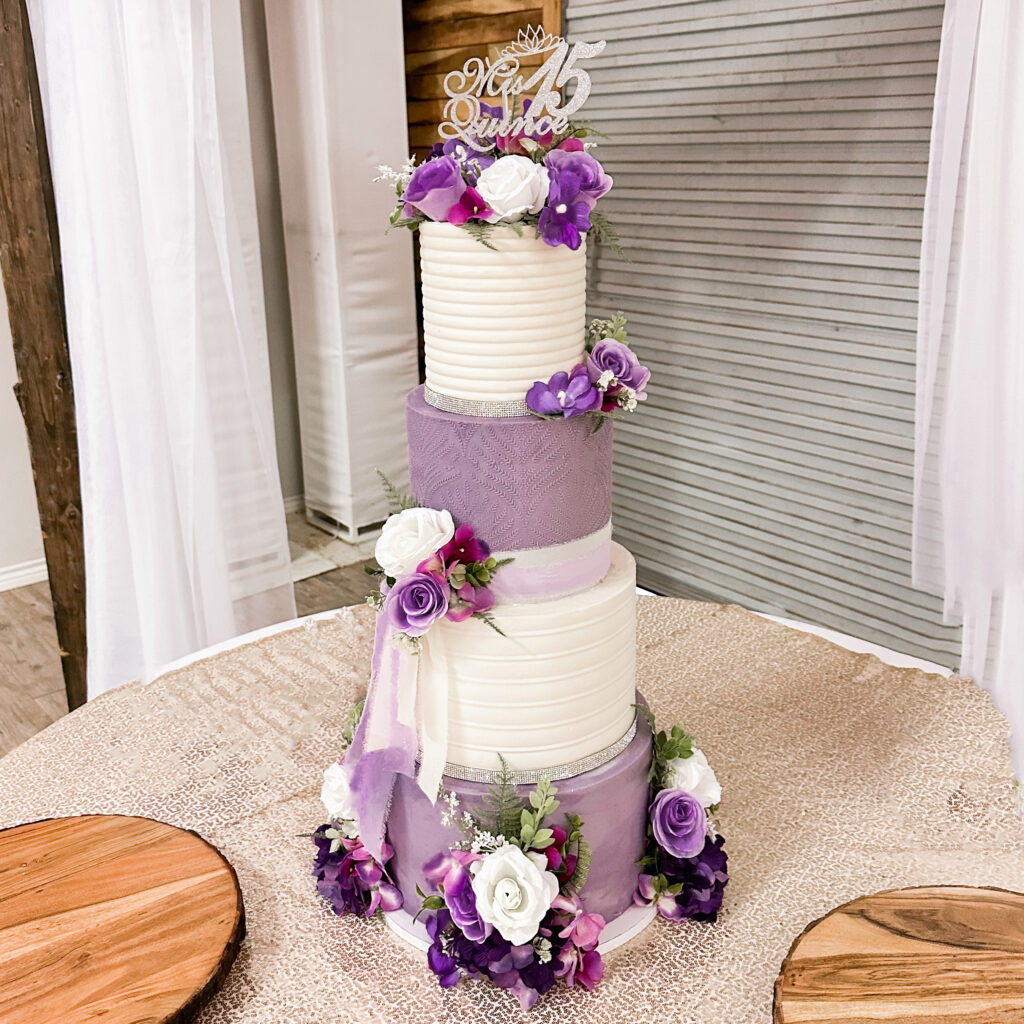 purple quincenera cake